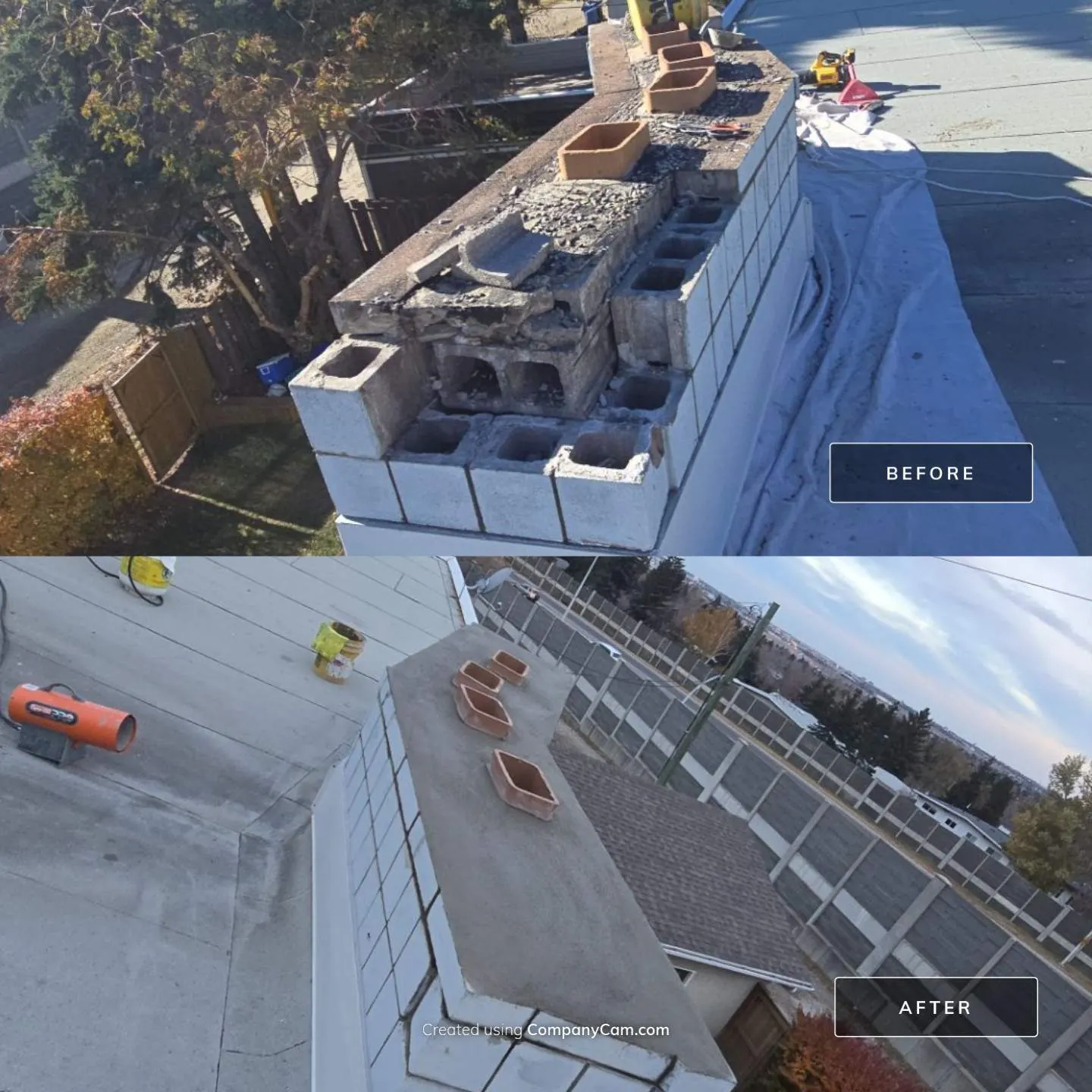 Before and after residential brick repair and repointing completed at Namaka Crescent NW in Calgary