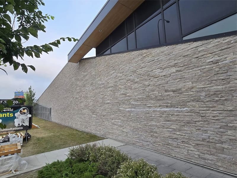 Architectural natural stone exterior feature wall