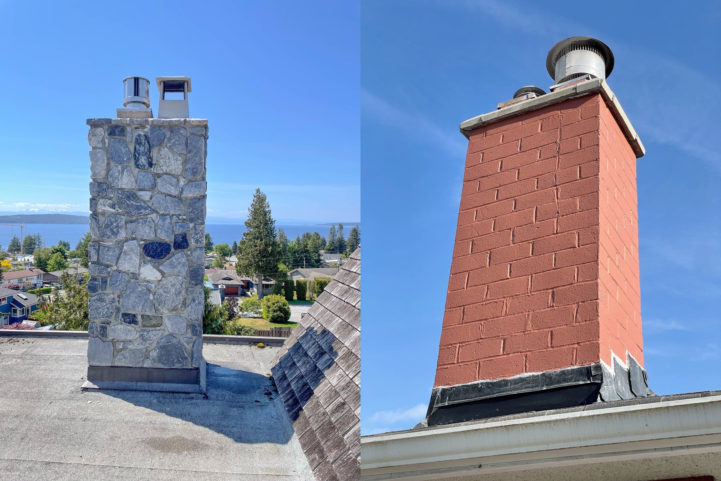 Completed brick and natural stone chimney repair projects in Calgary.